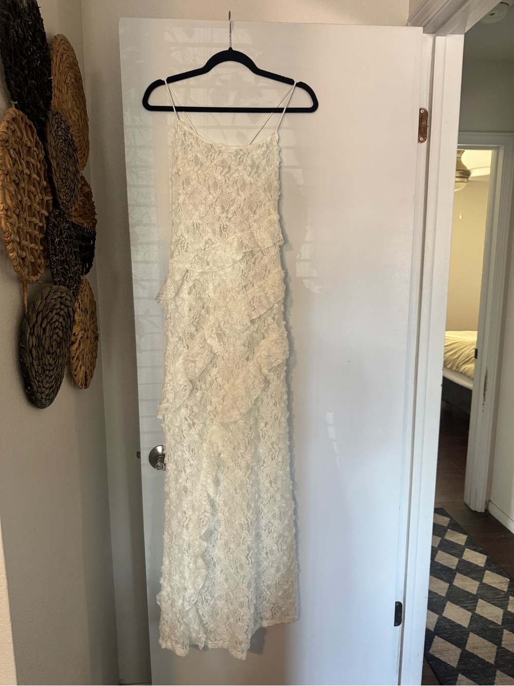 NWT Pepper Mayo White Floral Lace Ruffle Midi Dress